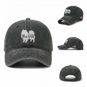 Proud Pomeranian Dad Washed Cotton Baseball Cap Small Breed Dog Owner Gift TS12 Washed Cap Universal Fit Dark Green Print Your Wear