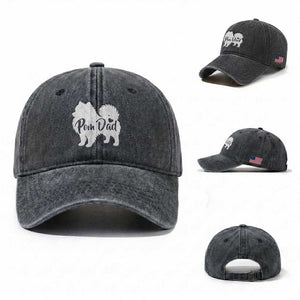 Proud Pomeranian Dad Washed Cotton Baseball Cap Small Breed Dog Owner Gift TS12 Washed Cap Universal Fit Dark Gray Print Your Wear