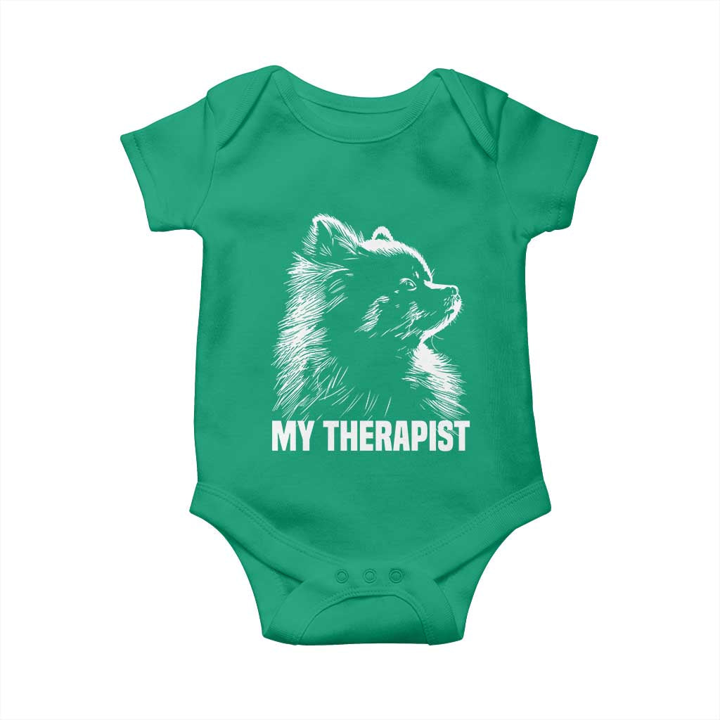 My Therapist Is A Pomeranian Baby Onesie Dog Lover Gift Idea TS12 Irish Green Print Your Wear