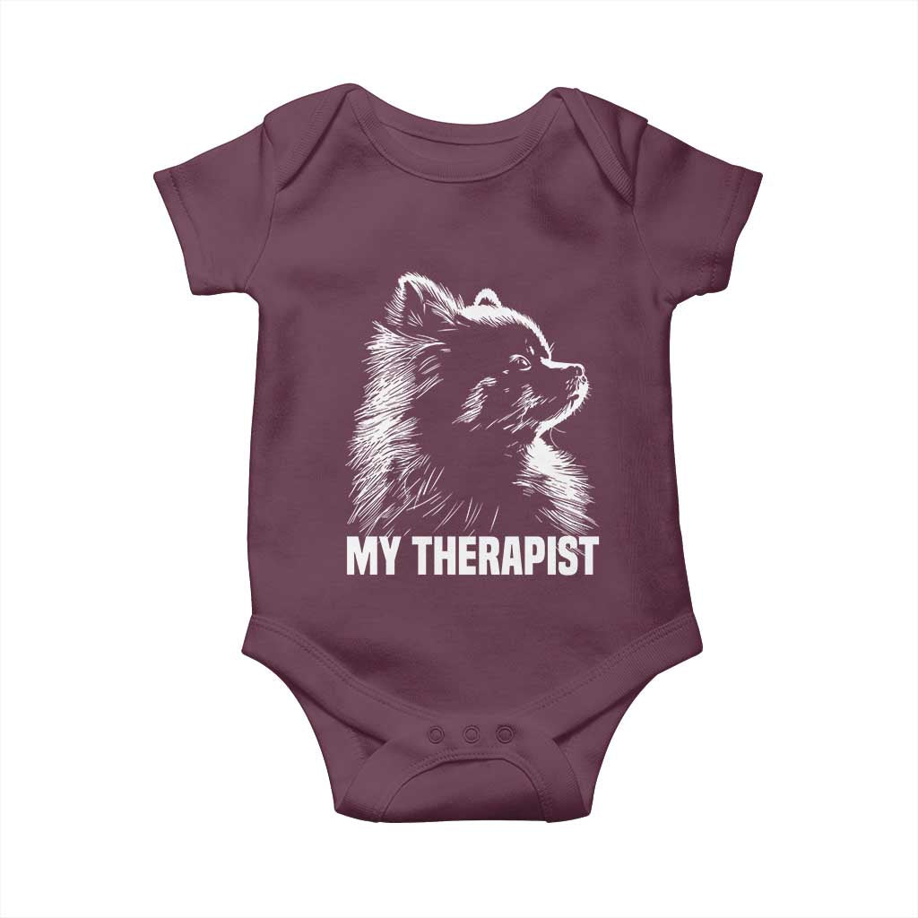 My Therapist Is A Pomeranian Baby Onesie Dog Lover Gift Idea TS12 Maroon Print Your Wear