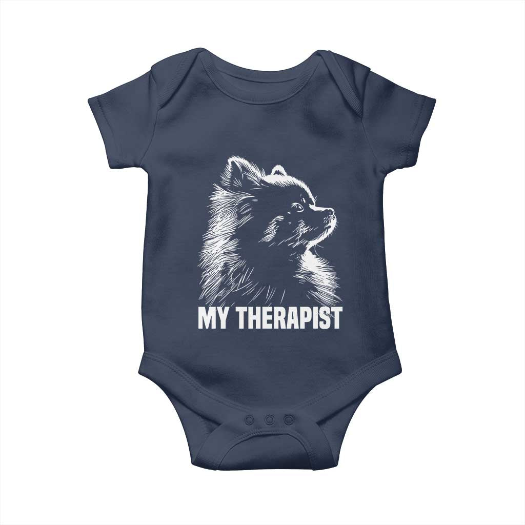 My Therapist Is A Pomeranian Baby Onesie Dog Lover Gift Idea TS12 Navy Print Your Wear