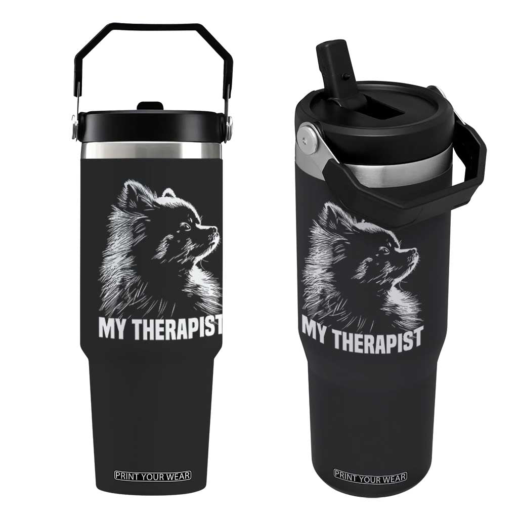 My Therapist Is A Pomeranian Flip Straw Tumbler Dog Lover Gift Idea TS12 One Size: 30 oz Black Print Your Wear