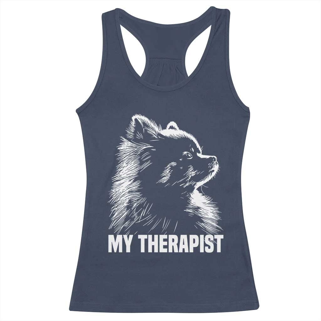 My Therapist Is A Pomeranian Racerback Tank Top Dog Lover Gift Idea TS12 Navy Print Your Wear