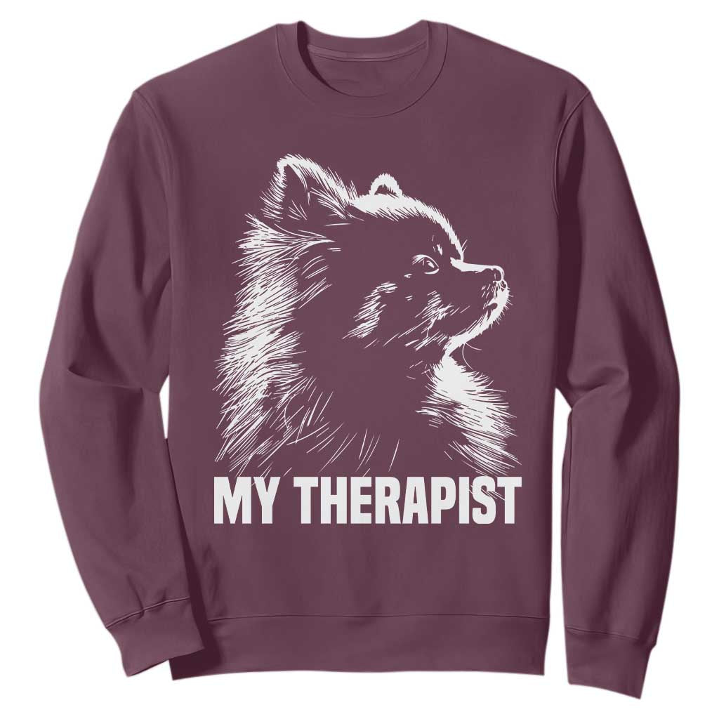 My Therapist Is A Pomeranian Sweatshirt Dog Lover Gift Idea TS12 Maroon Print Your Wear