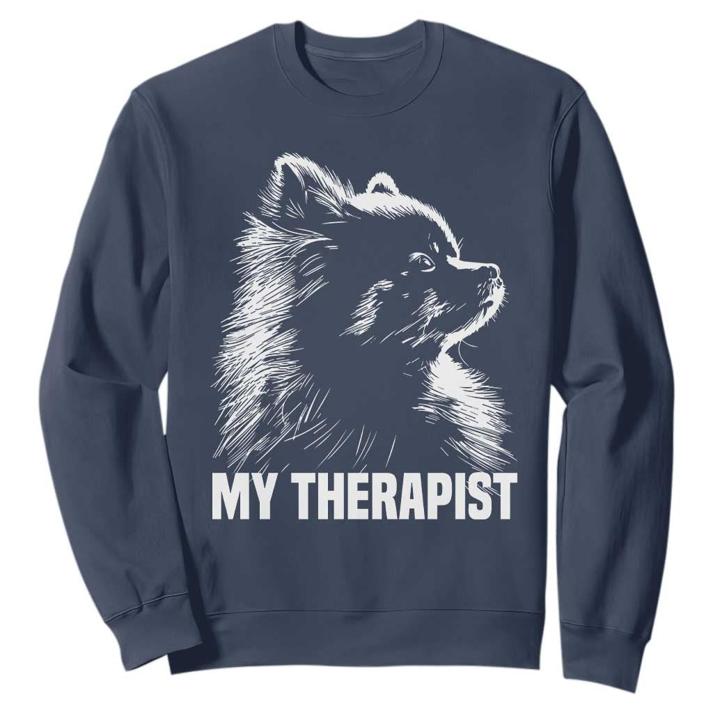 My Therapist Is A Pomeranian Sweatshirt Dog Lover Gift Idea TS12 Navy Print Your Wear