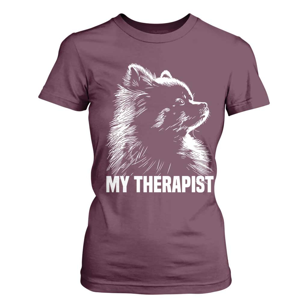 My Therapist Is A Pomeranian T Shirt For Women Dog Lover Gift Idea TS12 Maroon Print Your Wear