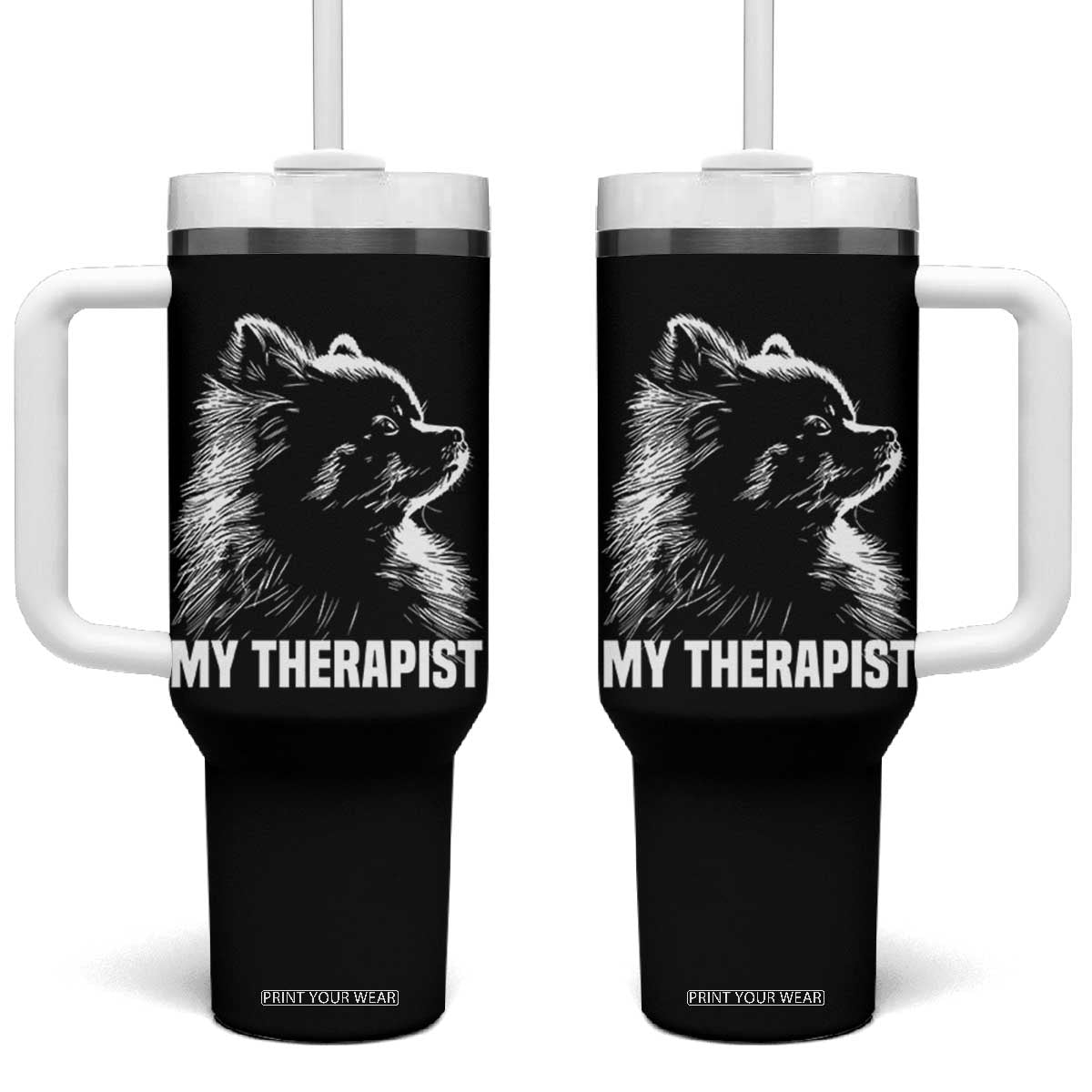 My Therapist Is A Pomeranian Tumbler With Handle Dog Lover Gift Idea TS12 One Size: 40 oz Black Print Your Wear