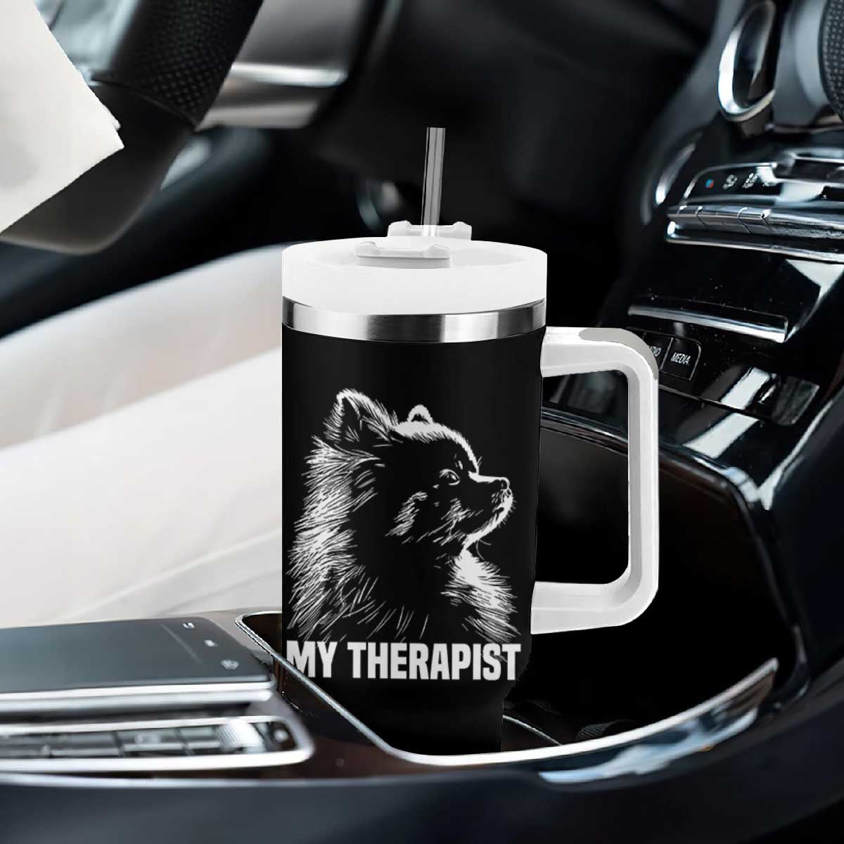 My Therapist Is A Pomeranian Tumbler With Handle Dog Lover Gift Idea TS12 Print Your Wear