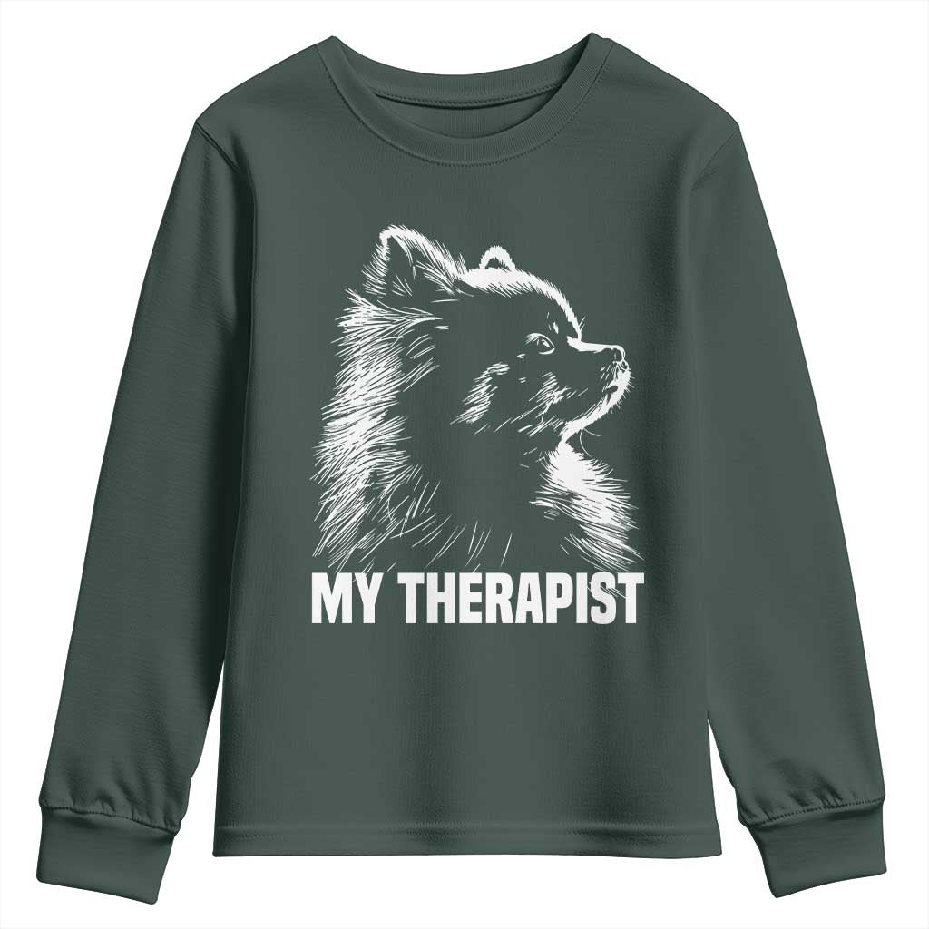 My Therapist Is A Pomeranian Youth Sweatshirt Dog Lover Gift Idea TS12 Dark Forest Green Print Your Wear