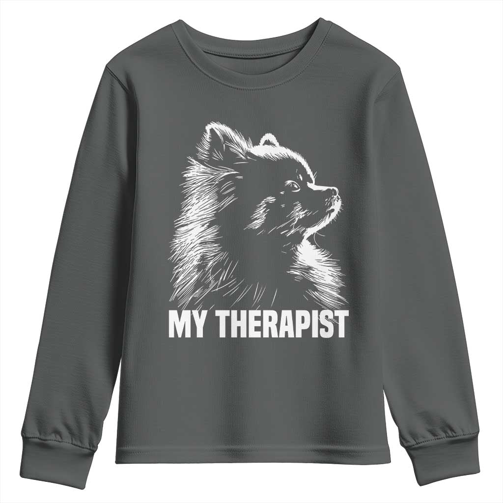 My Therapist Is A Pomeranian Youth Sweatshirt Dog Lover Gift Idea TS12 Dark Heather Print Your Wear
