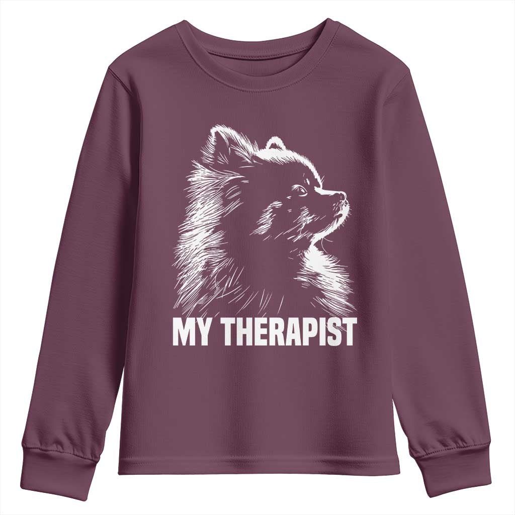 My Therapist Is A Pomeranian Youth Sweatshirt Dog Lover Gift Idea TS12 Maroon Print Your Wear