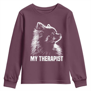 My Therapist Is A Pomeranian Youth Sweatshirt Dog Lover Gift Idea TS12 Maroon Print Your Wear