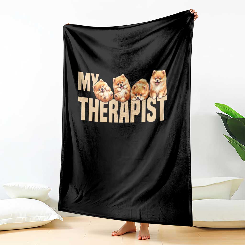 My Therapist Is My Dog Throw Blanket Cute Pomeranian Lover Meme TS12 Print Your Wear