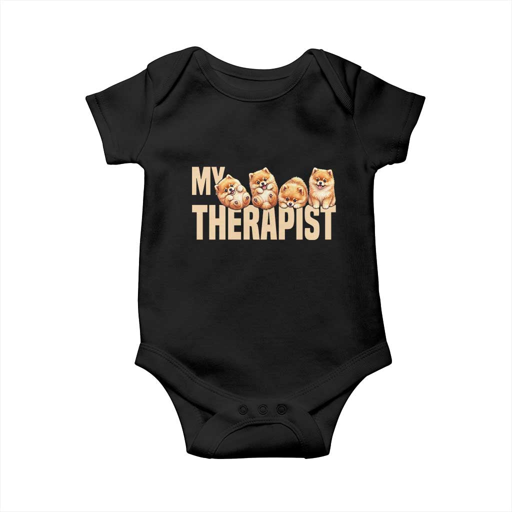 My Therapist Is My Dog Baby Onesie Cute Pomeranian Lover Meme TS12 Black Print Your Wear