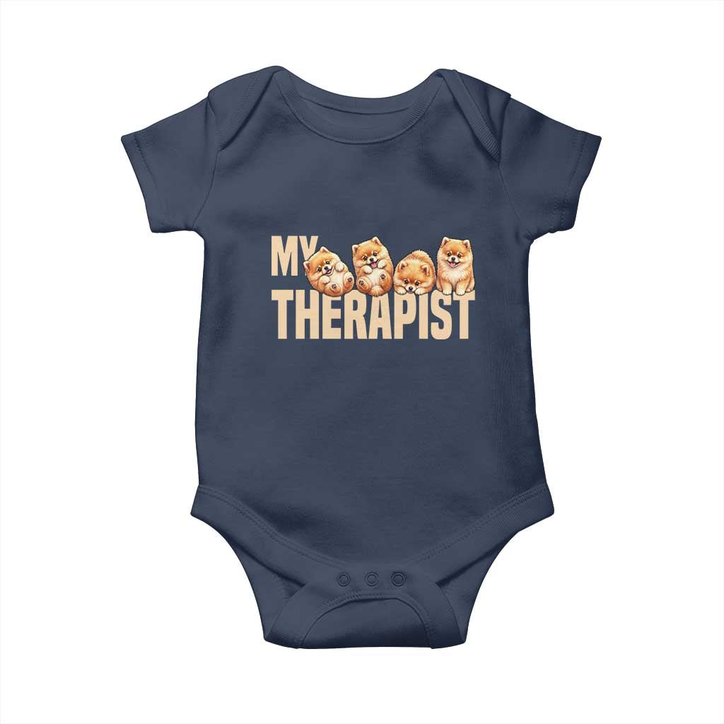 My Therapist Is My Dog Baby Onesie Cute Pomeranian Lover Meme TS12 Navy Print Your Wear