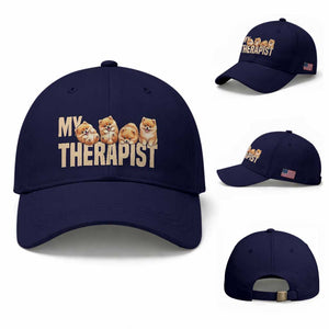 My Therapist Is My Dog Baseball Cap Cute Pomeranian Lover Meme TS12 Baseball Cap Universal Fit Dark Blue Print Your Wear