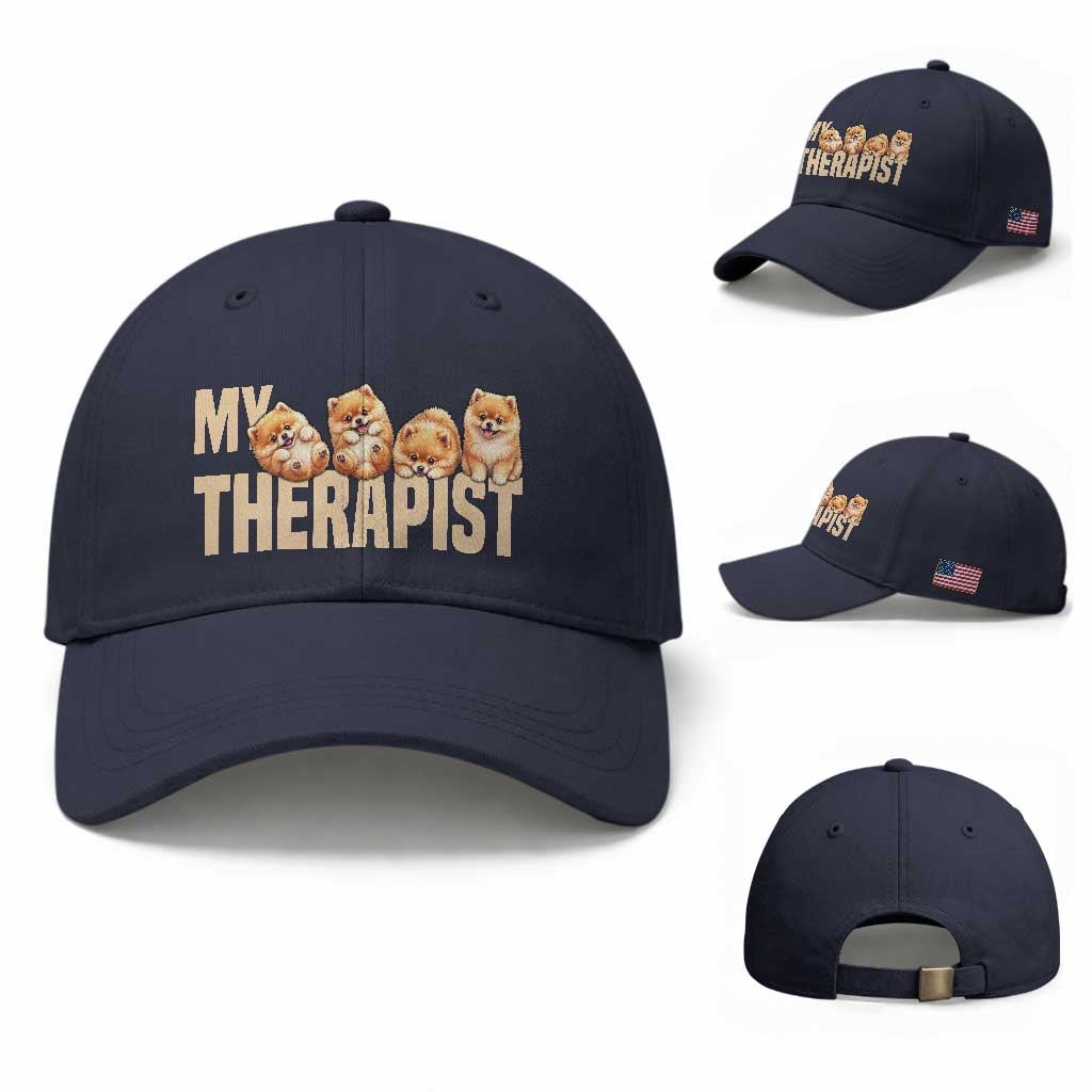 My Therapist Is My Dog Baseball Cap Cute Pomeranian Lover Meme TS12 Baseball Cap Universal Fit Navy Print Your Wear