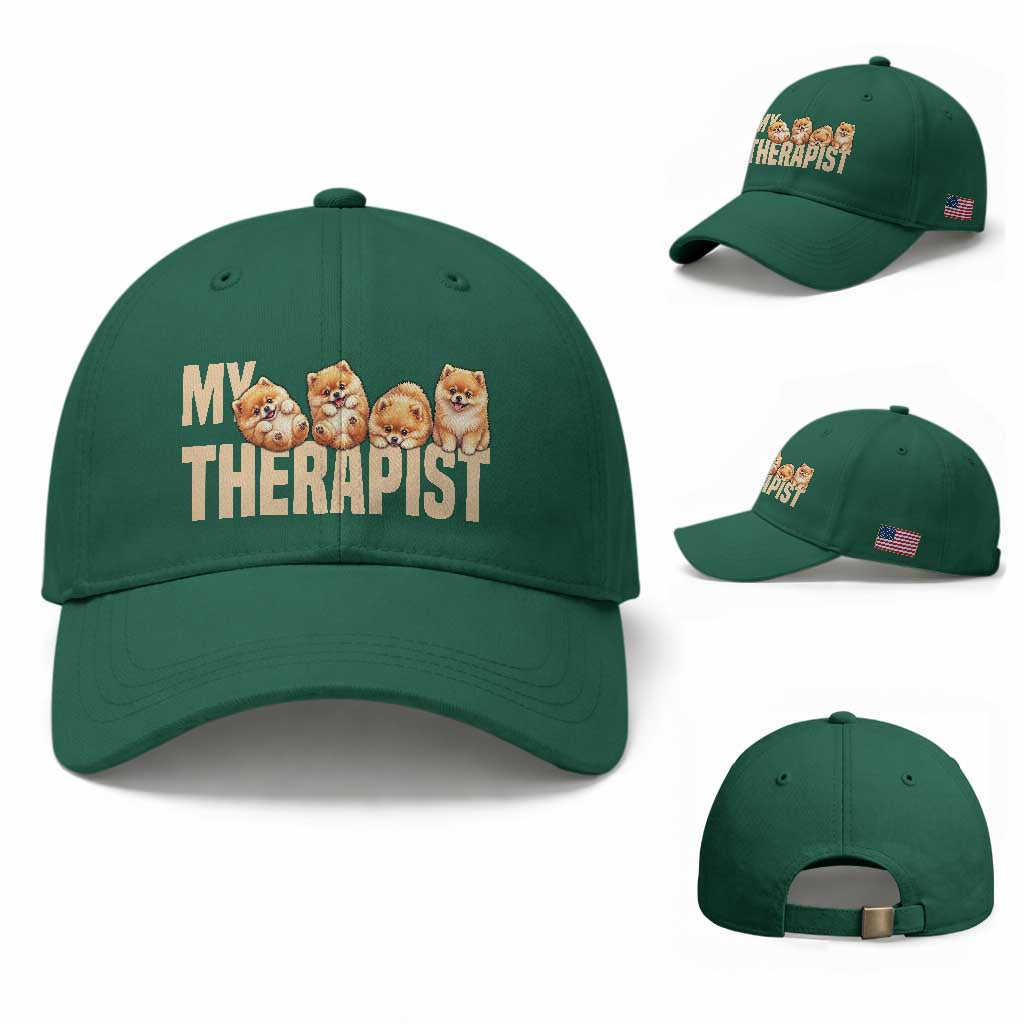 My Therapist Is My Dog Baseball Cap Cute Pomeranian Lover Meme TS12 Baseball Cap Universal Fit Irish Green Print Your Wear