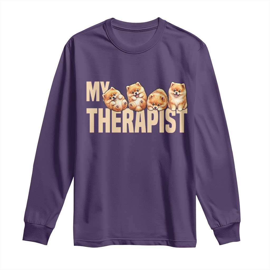 My Therapist Is My Dog Long Sleeve Shirt Cute Pomeranian Lover Meme TS12 Purple Print Your Wear