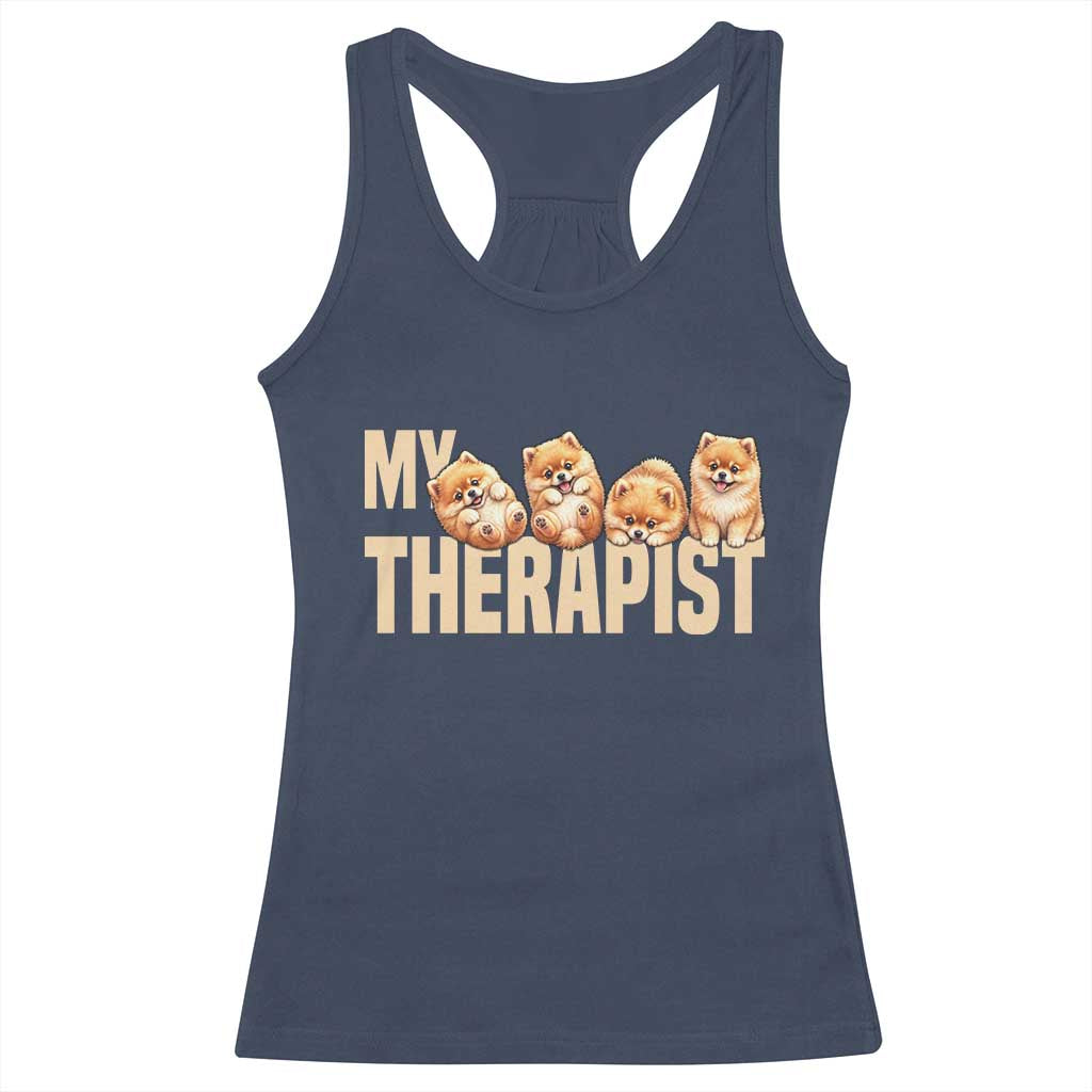 My Therapist Is My Dog Racerback Tank Top Cute Pomeranian Lover Meme TS12 Navy Print Your Wear