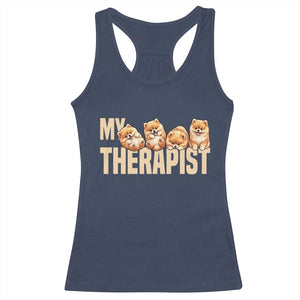 My Therapist Is My Dog Racerback Tank Top Cute Pomeranian Lover Meme TS12 Navy Print Your Wear