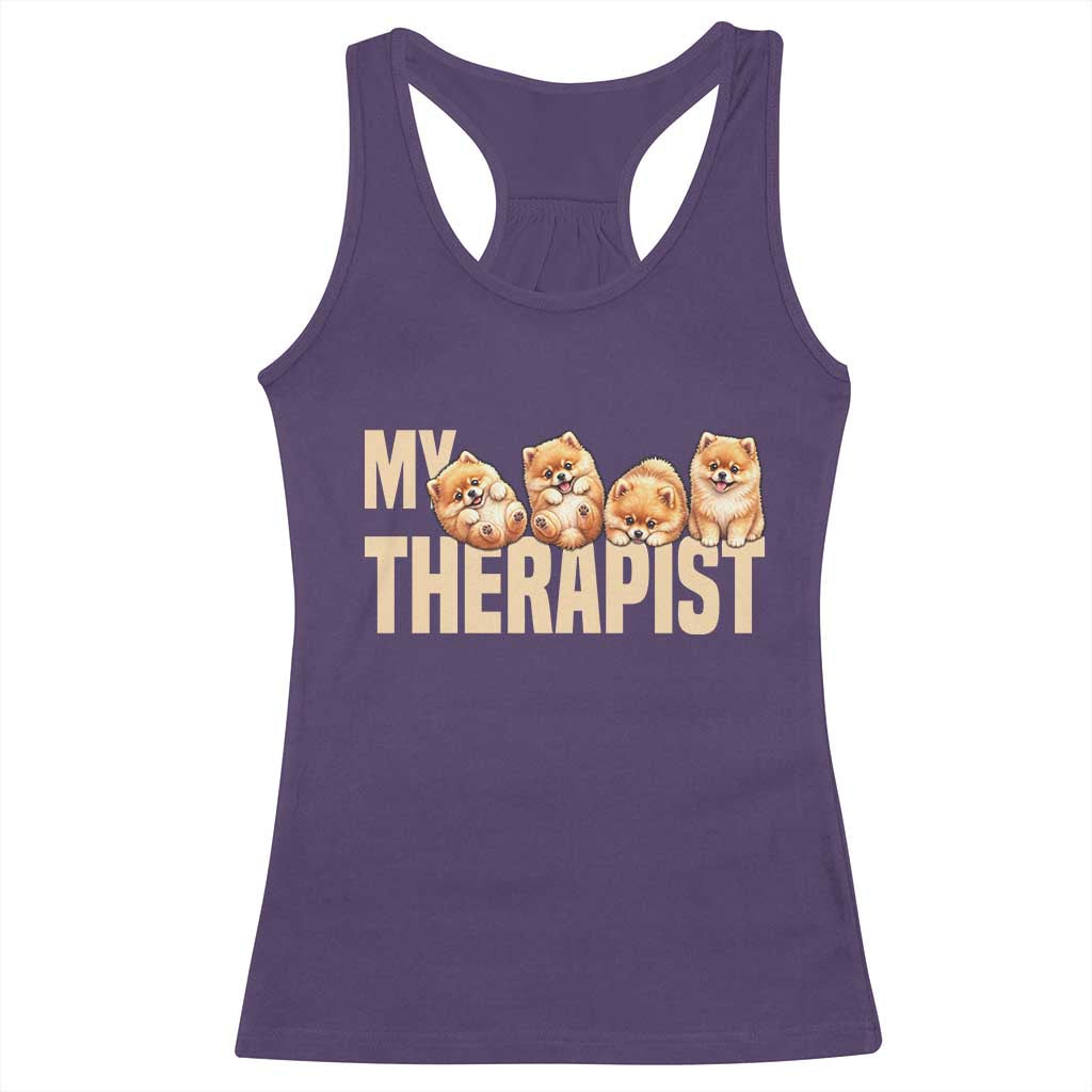 My Therapist Is My Dog Racerback Tank Top Cute Pomeranian Lover Meme TS12 Purple Print Your Wear