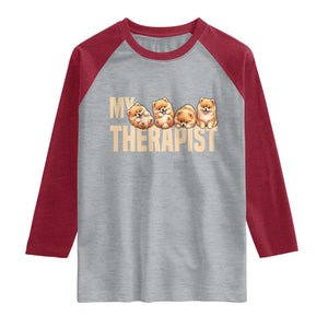 My Therapist Is My Dog Raglan Shirt Cute Pomeranian Lover Meme TS12 Heather Gray Heather Red Print Your Wear