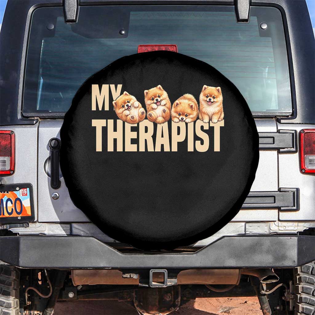 My Therapist Is My Dog Spare Tire Cover Cute Pomeranian Lover Meme TS12 No hole Black Print Your Wear