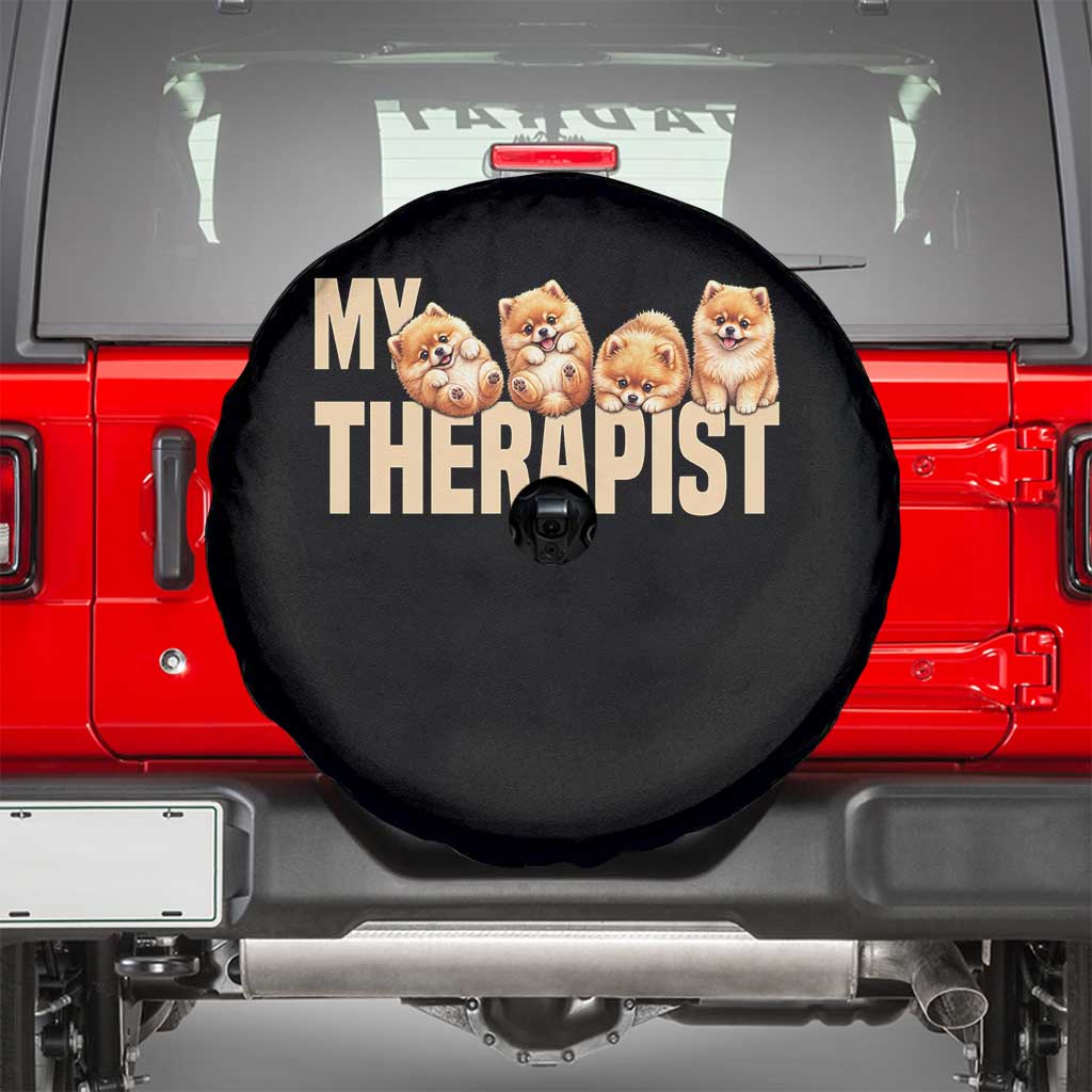 My Therapist Is My Dog Spare Tire Cover Cute Pomeranian Lover Meme TS12 Black Print Your Wear