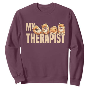 My Therapist Is My Dog Sweatshirt Cute Pomeranian Lover Meme TS12 Maroon Print Your Wear