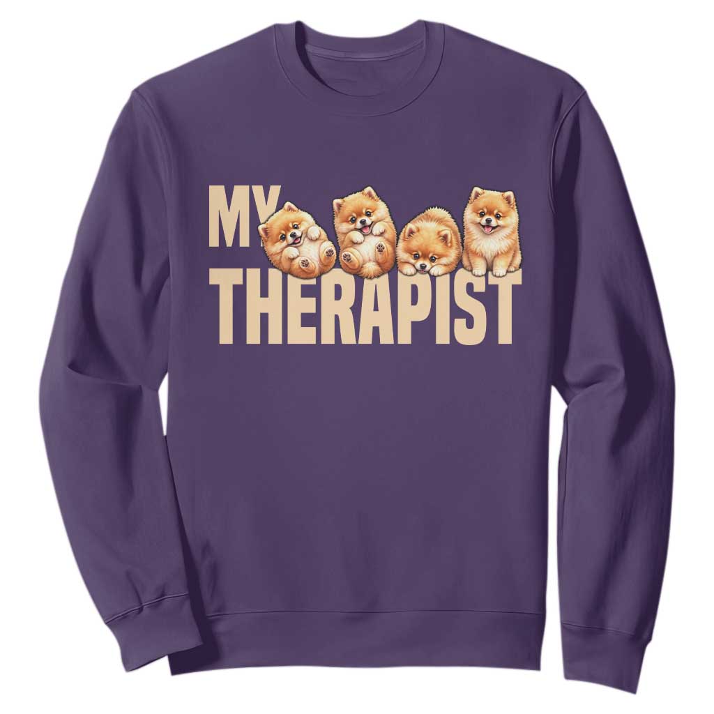 My Therapist Is My Dog Sweatshirt Cute Pomeranian Lover Meme TS12 Purple Print Your Wear