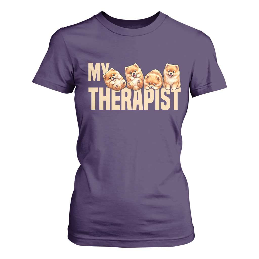 My Therapist Is My Dog T Shirt For Women Cute Pomeranian Lover Meme TS12 Purple Print Your Wear