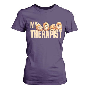 My Therapist Is My Dog T Shirt For Women Cute Pomeranian Lover Meme TS12 Purple Print Your Wear