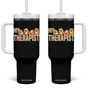 My Therapist Is My Dog Tumbler With Handle Cute Pomeranian Lover Meme TS12 One Size: 40 oz Black Print Your Wear
