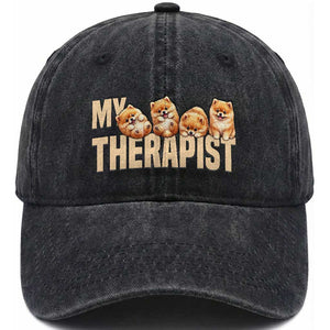My Therapist Is My Dog Washed Cotton Baseball Cap Cute Pomeranian Lover Meme TS12 Print Your Wear