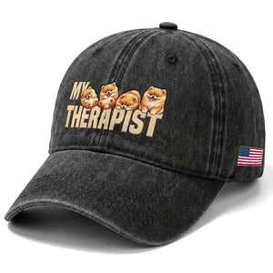 My Therapist Is My Dog Washed Cotton Baseball Cap Cute Pomeranian Lover Meme TS12 Print Your Wear
