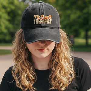 My Therapist Is My Dog Washed Cotton Baseball Cap Cute Pomeranian Lover Meme TS12 Print Your Wear