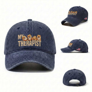 My Therapist Is My Dog Washed Cotton Baseball Cap Cute Pomeranian Lover Meme TS12 Washed Cap Universal Fit Navy Print Your Wear