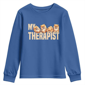 My Therapist Is My Dog Youth Sweatshirt Cute Pomeranian Lover Meme TS12 Royal Blue Print Your Wear