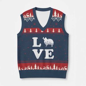 Love Pomeranian V-Neck Knit Sweater Vest Cute Pom Dog Lover Gift TS12 Navy Red Print Your Wear