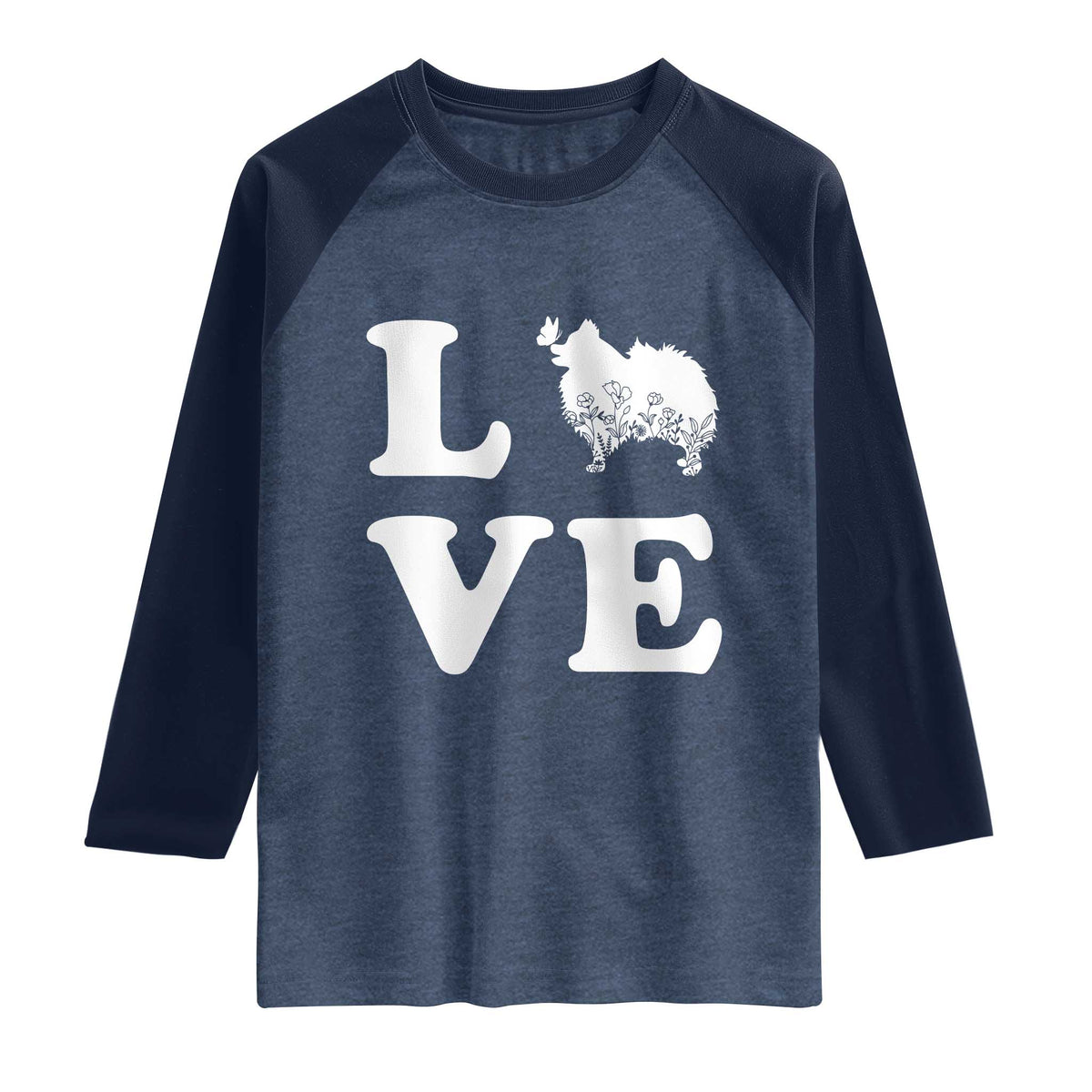 Love Pomeranian Raglan Shirt Cute Pom Dog Lover Gift TS12 Heather Denim Navy Print Your Wear
