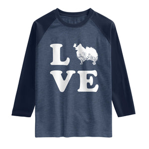 Love Pomeranian Raglan Shirt Cute Pom Dog Lover Gift TS12 Heather Denim Navy Print Your Wear