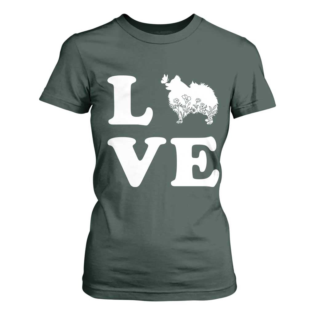 Love Pomeranian T Shirt For Women Cute Pom Dog Lover Gift TS12 Dark Forest Green Print Your Wear