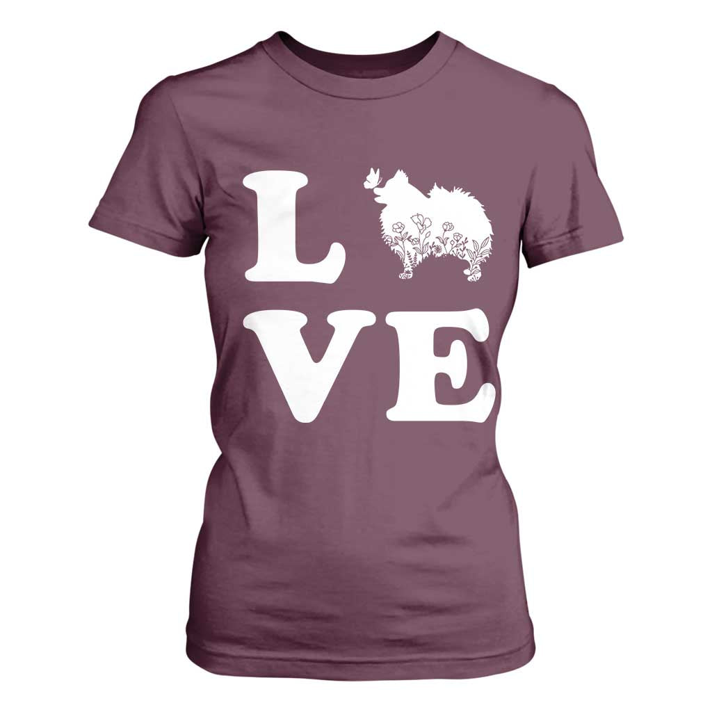 Love Pomeranian T Shirt For Women Cute Pom Dog Lover Gift TS12 Maroon Print Your Wear