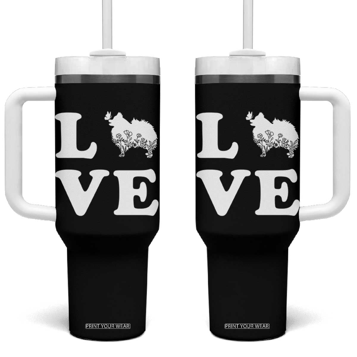 Love Pomeranian Tumbler With Handle Cute Pom Dog Lover Gift TS12 One Size: 40 oz Black Print Your Wear