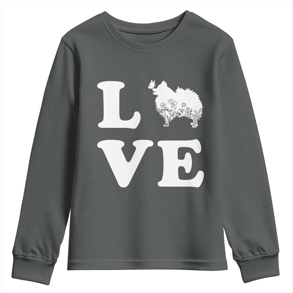 Love Pomeranian Youth Sweatshirt Cute Pom Dog Lover Gift TS12 Dark Heather Print Your Wear