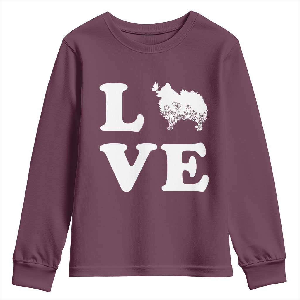 Love Pomeranian Youth Sweatshirt Cute Pom Dog Lover Gift TS12 Maroon Print Your Wear