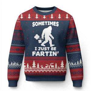 Bigfoot Bathroom Humor Ugly Christmas Sweater Sometimes I Just Be Fartin TS12 Navy Red Print Your Wear