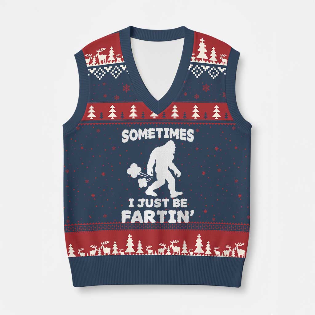 Bigfoot Bathroom Humor V-Neck Knit Sweater Vest Sometimes I Just Be Fartin TS12 Navy Red Print Your Wear