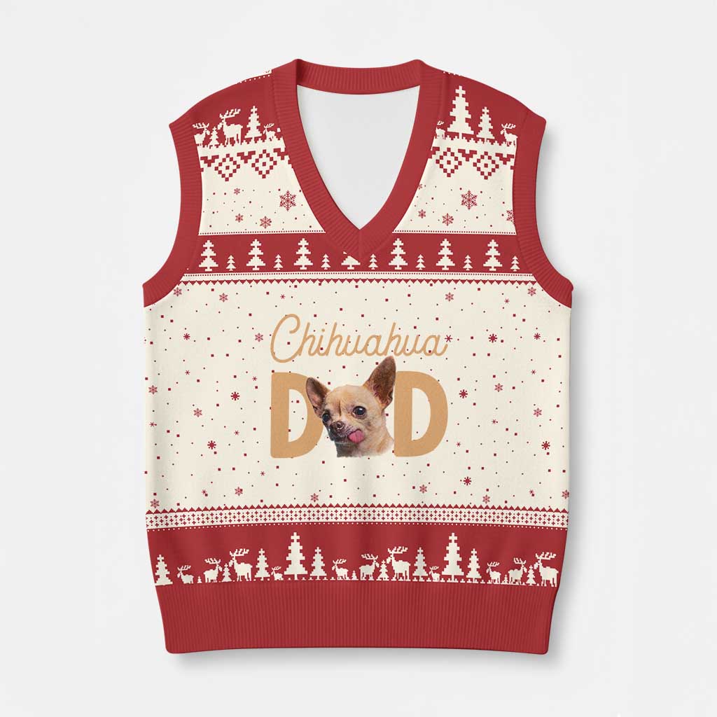 Proud Chihuahua Dad V-Neck Knit Sweater Vest Ankle Biter Dog Lover TS12 Beige Red Print Your Wear